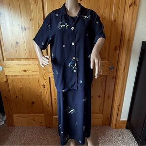 Vintage 90s David Dart Sport 2 Piece Maxi Set Novelty Print BBQ Size M USA Made
